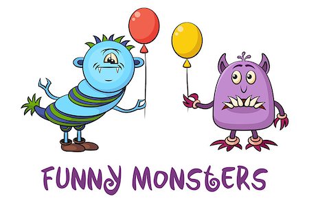 simsearch:400-07332399,k - Set of Cute Different Cartoon Monsters, Colorful Characters with Toy Balloon, Elements for your Design, Prints and Banners, Isolated on White Background. Vector Stock Photo - Budget Royalty-Free & Subscription, Code: 400-08652747