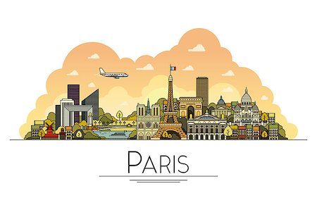simsearch:400-07990271,k - Set of the Paris, France, the most famous travel destinations city streets, cathedrals and buildings in one illustration Photographie de stock - Aubaine LD & Abonnement, Code: 400-08652833