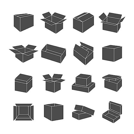 A set of gray icons cardboard box, isolated on white background, vector illustration. Stockbilder - Microstock & Abonnement, Bildnummer: 400-08652967