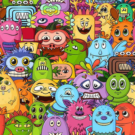 simsearch:400-08752377,k - Seamless Background for your Design with Different Cartoon Monsters, Colorful Tile Pattern with Cute Funny Characters. Vector Stockbilder - Microstock & Abonnement, Bildnummer: 400-08653097