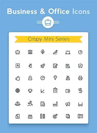 Set of the tiny minimalistic vector line icons representing business and office related symbols. Minimalistic crisp contour icons for the best recognition in small size use Stock Photo - Budget Royalty-Free & Subscription, Code: 400-08653118