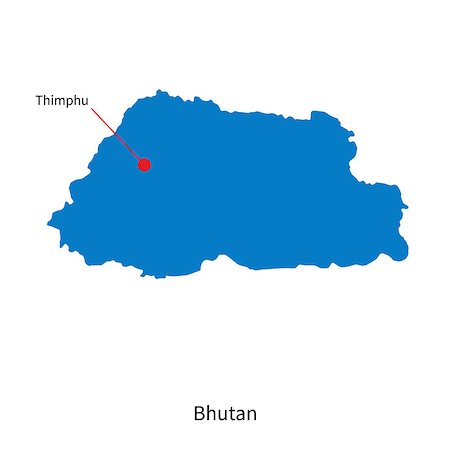 simsearch:400-07297774,k - Detailed vector map of Bhutan and capital city Thimphu Stock Photo - Budget Royalty-Free & Subscription, Code: 400-08653198