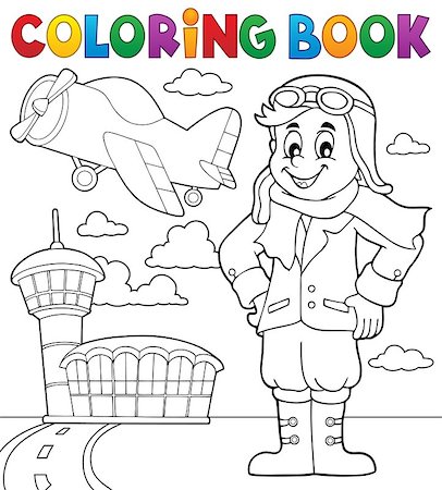 pilots with scarves - Coloring book aviation theme 3 - eps10 vector illustration. Stock Photo - Budget Royalty-Free & Subscription, Code: 400-08653306