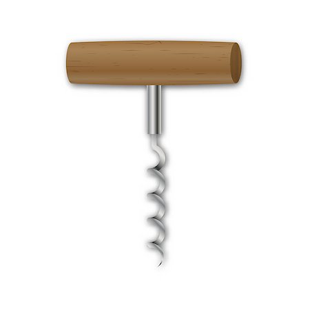 simsearch:400-04892457,k - Realistic steel corkscrew with wooden handle isolated on a white background,  element kitchen inventory, vector illustration. Fotografie stock - Microstock e Abbonamento, Codice: 400-08653510