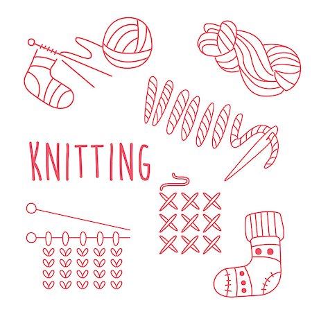 Knitting Related Object Set With Text Hand Drawn Simple Vector Illustration Is Sketch Style Stock Photo - Budget Royalty-Free & Subscription, Code: 400-08653585