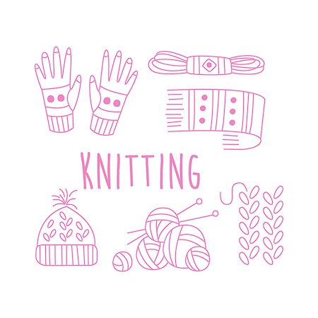 Knitting Related Object Collection With Text Hand Drawn Simple Vector Illustration Is Sketch Style Stock Photo - Budget Royalty-Free & Subscription, Code: 400-08653586