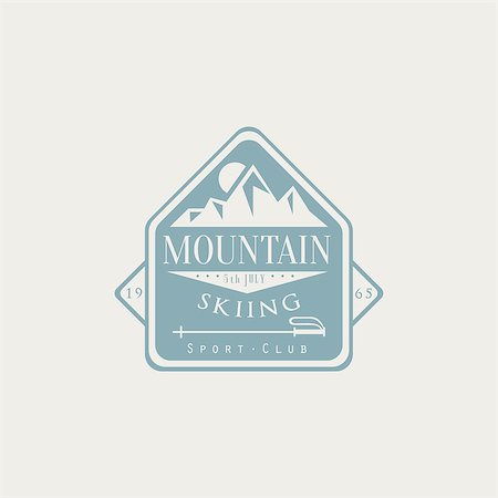 simsearch:400-08653615,k - Mountain Skiing Emblem Classic Style Vector Logo With Calligraphic Text On White Background Foto de stock - Royalty-Free Super Valor e Assinatura, Número: 400-08653598