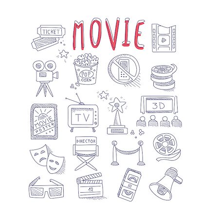 simsearch:400-08504827,k - Movie Produstion And Industry Objects Collection With Text Hand Drawn Simple Vector Illustration Is Sketch Style Foto de stock - Super Valor sin royalties y Suscripción, Código: 400-08653591