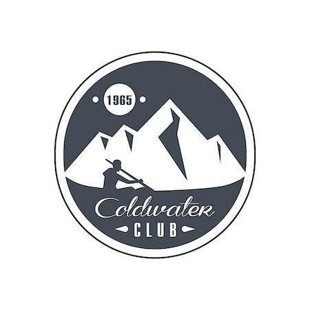 simsearch:400-08653615,k - Mountain Coldwater Club Emblem Classic Style Vector Logo With Calligraphic Text On White Background Foto de stock - Royalty-Free Super Valor e Assinatura, Número: 400-08653613