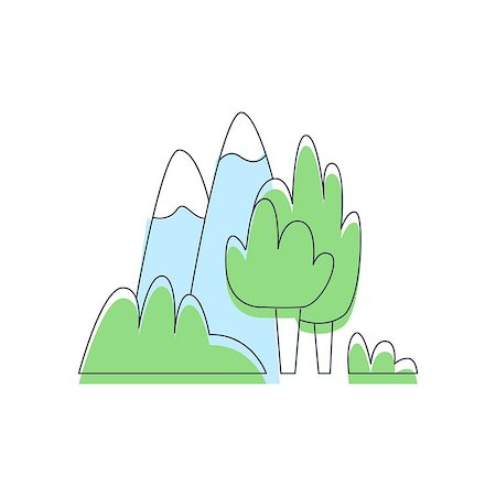Mountains And Trees Nature Outdoors Light Color Flat Cute Illustration In Simplified Outlined Vector Design Stock Photo - Budget Royalty-Free & Subscription, Code: 400-08653645