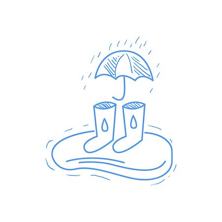 Rubber Boots, Puddle And Umbrella Hand Drawn Childish Illustration In Funny Comic Style On White Background Stock Photo - Budget Royalty-Free & Subscription, Code: 400-08653641