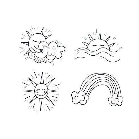 Sunny Weather Icons Set Hand Drawn Childish Illustration In Funny Comic Style On White Background Stock Photo - Budget Royalty-Free & Subscription, Code: 400-08653643