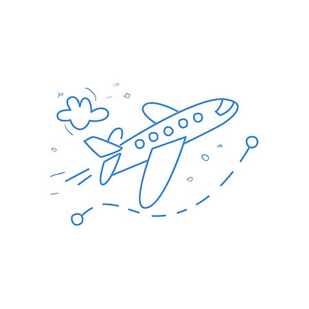 simsearch:400-08557247,k - Plane And Its Route Marked By Dotted Line Hand Drawn Childish Illustration In Funny Comic Style On White Background Stock Photo - Budget Royalty-Free & Subscription, Code: 400-08653672
