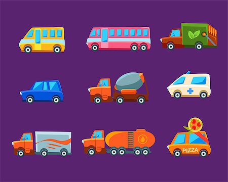 simsearch:400-09153165,k - Different Toy Cars Collection Of Bright Color Vehicles In Simple Childish Style Isolated On Dark Background Photographie de stock - Aubaine LD & Abonnement, Code: 400-08653730