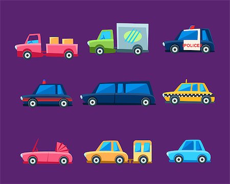 police and children - Different Toy Cars Set Of Bright Color Vehicles In Simple Childish Style Isolated On Dark Background Stock Photo - Budget Royalty-Free & Subscription, Code: 400-08653731