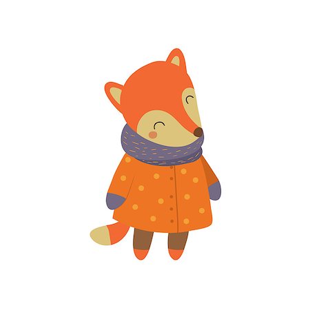 simsearch:400-08777732,k - Girl Fox In Orange Warm Coat Adorable Cartoon Character. Stylized Simple Flat Vector Colorful Drawing On White Background. Stock Photo - Budget Royalty-Free & Subscription, Code: 400-08653758