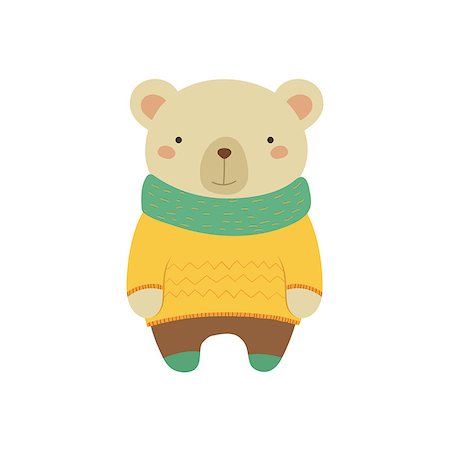 simsearch:400-08777732,k - White Bear In Yellow Sweater Adorable Cartoon Character. Stylized Simple Flat Vector Colorful Drawing On White Background. Stock Photo - Budget Royalty-Free & Subscription, Code: 400-08653759