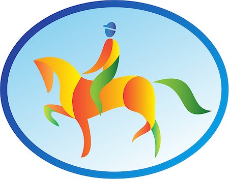 simsearch:400-06517682,k - Illustration of an equestrian rider riding horse dressage viewed from the side set inside oval shape on isolated background done in retro style. Stock Photo - Budget Royalty-Free & Subscription, Code: 400-08653859