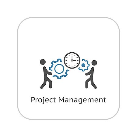 simsearch:400-08652442,k - Project Management Icon. Business Concept. A Two man with Gears and Clock. Flat Design. Isolated Illustration. App Symbol or UI element. Foto de stock - Super Valor sin royalties y Suscripción, Código: 400-08653995