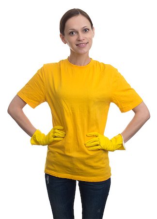 simsearch:400-04324983,k - Hand cleaning. Young woman with yellow rubber gloves preparing to clean Stock Photo - Budget Royalty-Free & Subscription, Code: 400-08668609