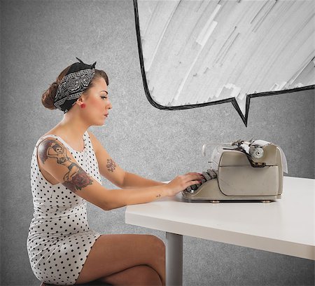 Pretty pin-up girl writes with a typewriter Stock Photo - Budget Royalty-Free & Subscription, Code: 400-08668618