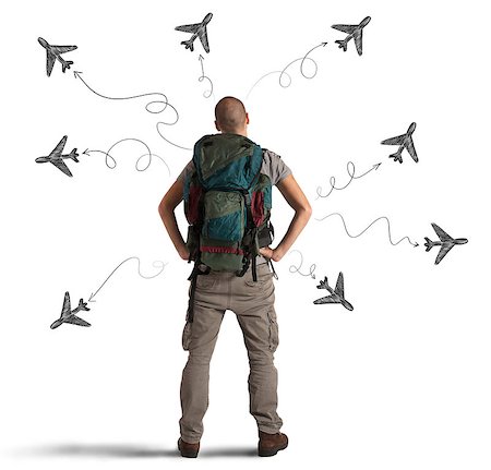 simsearch:400-09273583,k - Man explorer with planes drawn around him Stockbilder - Microstock & Abonnement, Bildnummer: 400-08668950