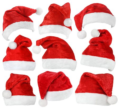 simsearch:400-05301621,k - Set of red Santa Claus hats isolated on white background Foto de stock - Super Valor sin royalties y Suscripción, Código: 400-08669080
