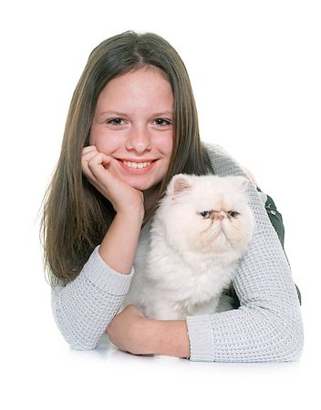 simsearch:400-08669158,k - white persian cat and teenager in front of white background Stock Photo - Budget Royalty-Free & Subscription, Code: 400-08669158