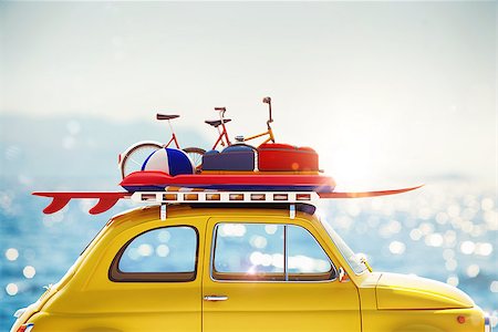 3D rendering car with luggage on roof Stock Photo - Budget Royalty-Free & Subscription, Code: 400-08669834