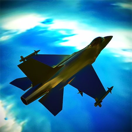 dharmanoid (artist) - Fighter jet loaded with missiles flying against a blue sky Photographie de stock - Aubaine LD & Abonnement, Code: 400-08669841