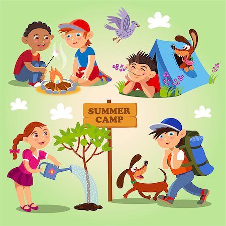 family on picnic with dog - Vector set on a yellow-green background in cartoon style Stock Photo - Budget Royalty-Free & Subscription, Code: 400-08674296