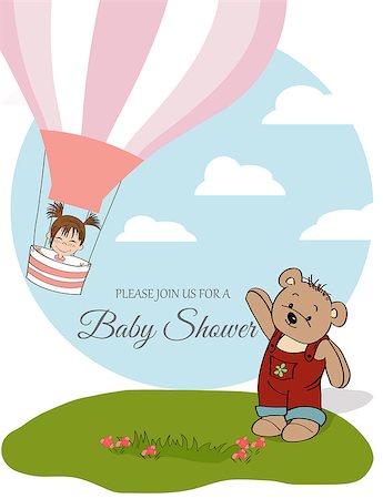 baby girl shower card with hot air balloon, vector eps10 Stock Photo - Budget Royalty-Free & Subscription, Code: 400-08674364
