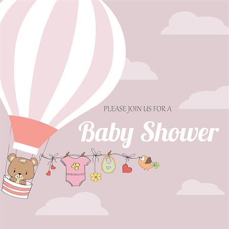 baby girl shower card with hot air balloon, vector eps10 Stock Photo - Budget Royalty-Free & Subscription, Code: 400-08674362