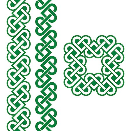 Vector set of traditional Celtic symbols, knots, braids in green isolated on white Stock Photo - Budget Royalty-Free & Subscription, Code: 400-08674673