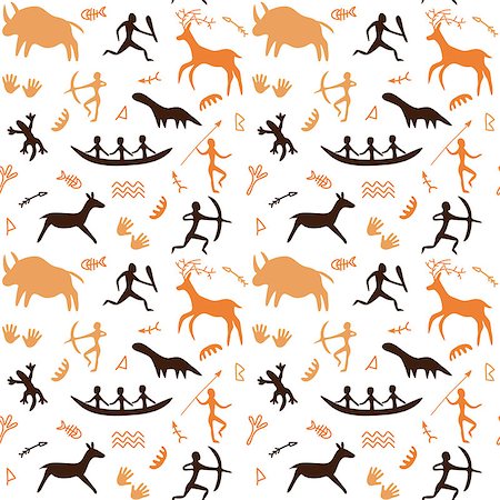 simsearch:400-04669394,k - Seamless Pattern with Cave drawings theme, vector illustration, can be used for wallpaper, web page background, greeting cards, fabric print Stock Photo - Budget Royalty-Free & Subscription, Code: 400-08674727