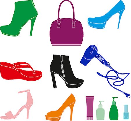 sharpner (artist) - small set of daily women accessories such as shoes, handbags, hair dryer, cosmetics Stockbilder - Microstock & Abonnement, Bildnummer: 400-08674771