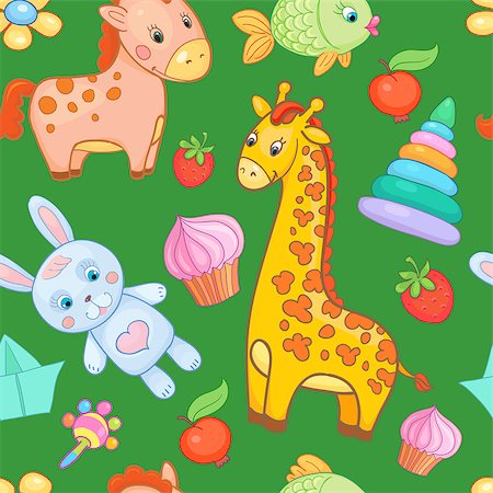 Baby toys seamless pattern vector animal cartoon background wallpaper for kid. Stock Photo - Budget Royalty-Free & Subscription, Code: 400-08674916