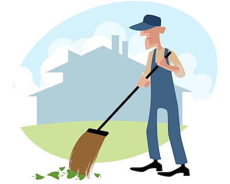 simsearch:6108-06168361,k - Vector illustration of a janitor sweeping the yard Fotografie stock - Microstock e Abbonamento, Codice: 400-08674991