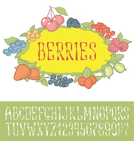 Vector berries pattern with hand made font. With inscription Berries Stock Photo - Budget Royalty-Free & Subscription, Code: 400-08675043