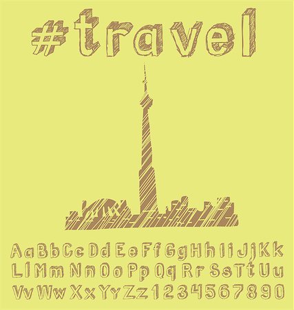 Travel concept. Vector background with hand made font and monument Stock Photo - Budget Royalty-Free & Subscription, Code: 400-08675065