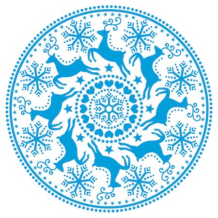 Retro style blue Xmas background with reindeer, stars, snowflakes, hearts on white Photographie de stock - Aubaine LD & Abonnement, Code: 400-08675076