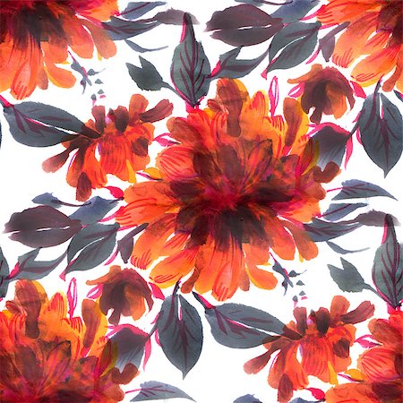 simsearch:400-08290626,k - Seamless pattern with orange watercolor flowers. Hand-drawn illustration. Stock Photo - Budget Royalty-Free & Subscription, Code: 400-08675251