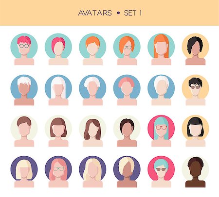 simsearch:400-08256257,k - Vector set of avatars, woman faces flat style, abstract face icons with different hairstyles Stock Photo - Budget Royalty-Free & Subscription, Code: 400-08675261