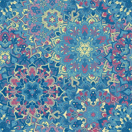 Boho style flower seamless pattern. Tiled mandala design, best for print fabric or papper and more. Stock Photo - Budget Royalty-Free & Subscription, Code: 400-08675337