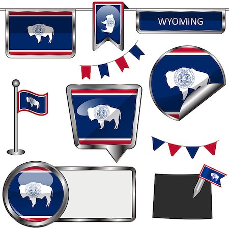 simsearch:400-08506240,k - Vector glossy icons of flag of state Wyoming on white Stock Photo - Budget Royalty-Free & Subscription, Code: 400-08675515