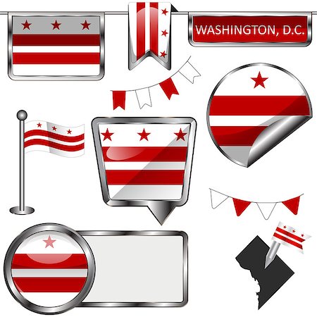 simsearch:400-08493890,k - Vector glossy icons of flag of Washington DC on white Foto de stock - Royalty-Free Super Valor e Assinatura, Número: 400-08675512