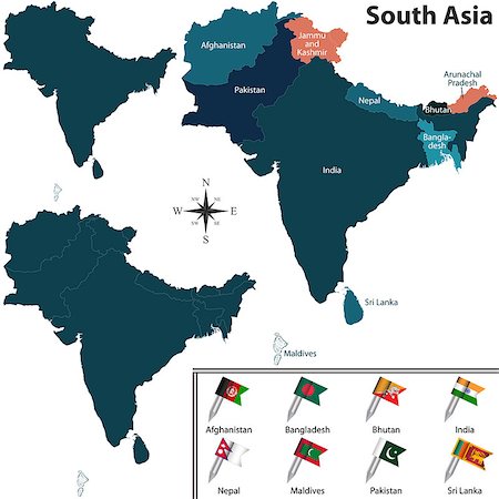 Vector of political map of South Asia set with flags on white background Stock Photo - Budget Royalty-Free & Subscription, Code: 400-08675536