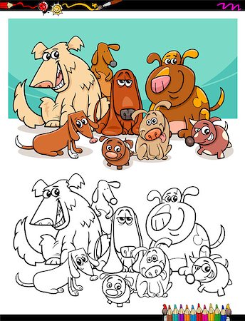 simsearch:400-09094944,k - Black and White Cartoon Illustration of Dog Pet Characters Group Coloring Book Stock Photo - Budget Royalty-Free & Subscription, Code: 400-08675608