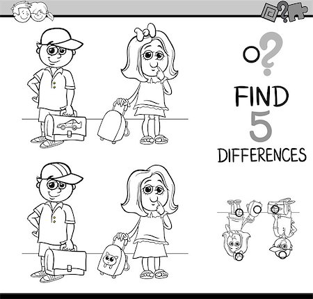 simsearch:400-08916719,k - Black and White Cartoon Illustration of Finding Differences Educational Activity Task with School Children for Coloring Book Stock Photo - Budget Royalty-Free & Subscription, Code: 400-08675611