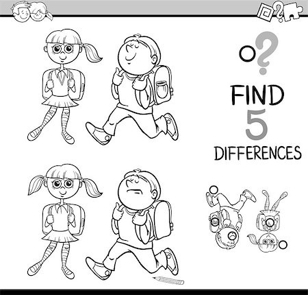 simsearch:400-08916719,k - Black and White Cartoon Illustration of Finding Differences Educational Activity with School Children for Coloring Book Stock Photo - Budget Royalty-Free & Subscription, Code: 400-08675613